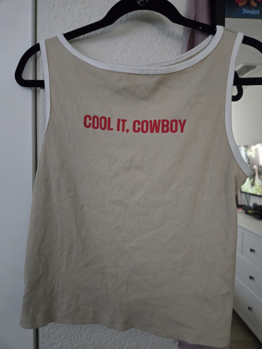 *NWOT* Wild Fable Beige Tank Top with White Trim and Red Graphic